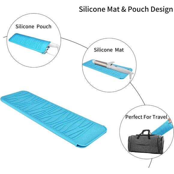 Silicone Heat Resistant Travel Mat Pouch for Hair Straighteners, Curling Irons, - Picture 5 of 7